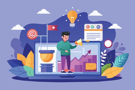 Digital Marketing Strategy Illustration With Man Holding Megaphone vector