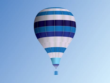 A blue striped pattern design hot air balloon flying in the sky illustration vector