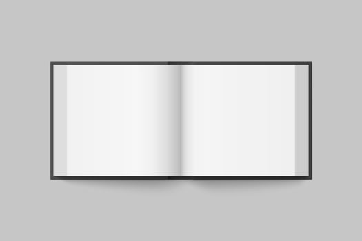 mockup of hardcover square book spread with black cover isolated. Realistic book, brochure or booklet template opened on white background. 3d illustration. vector