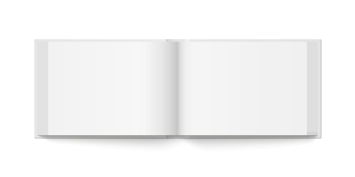 mockup of hardcover horizontal book spread with white cover isolated. Realistic book, brochure or booklet template opened on white background. 3d illustration. vector