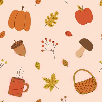 Autumn seamless pattern. Acorn, mushroom, pumpkin, leaves. illustration. vector