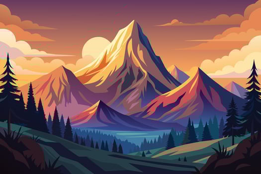 Majestic Mountain Range at Sunset With Vibrant Colors vector