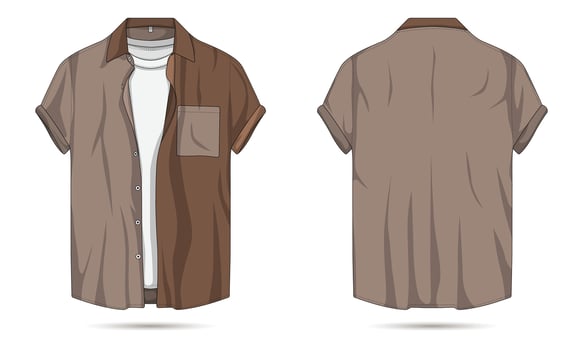 Two-color modern button-up shirt illustration mockup front and back view vector