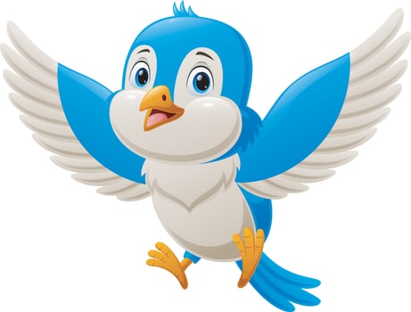 Cute blue bird cartoon flying on white background vector