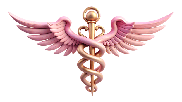 Caduceus medical 3d symbol. Medical snakes wings wand as medicine system and health care concept. Transparent background png