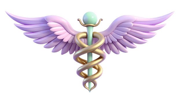 Caduceus medical 3d symbol. Medical snakes wings wand as medicine system and health care concept. Transparent background png