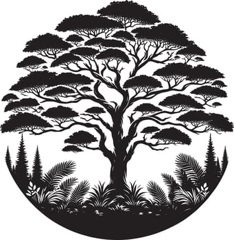 tree silhouette illustration on the white background, isolated tree silhouette logo design element vector
