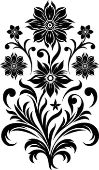 Flower design elements silhouette pattern, black and white decorative Floral design Silhouette Motif Pattern, vector