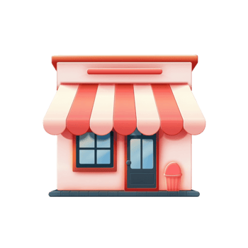 a cartoon shop with a red awning png