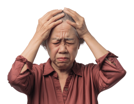 Senior Female Asian Holding Head Frustrated or Headache Isolated on Transparent Background png