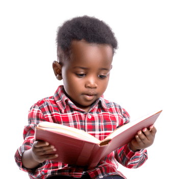 African American Boy Kid Student Reading Book Isolated on Transparent Background png