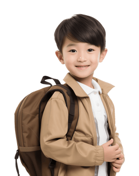Asian Boy Kid Student With Backpack Isolated on Transparent Background png