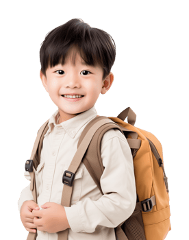 Asian Boy Kid Student With Backpack Isolated on Transparent Background png