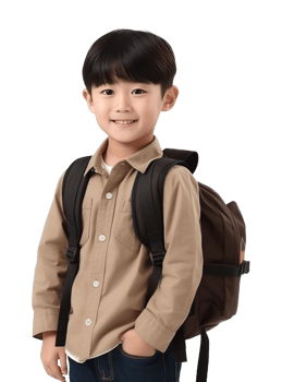 Asian Boy Kid Student With Backpack Isolated on Transparent Background png