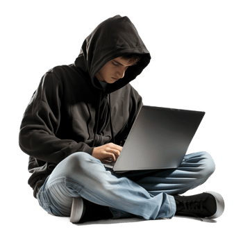 Man with Hoodie Sitting Using Laptop Isolated on Transparent Background png
