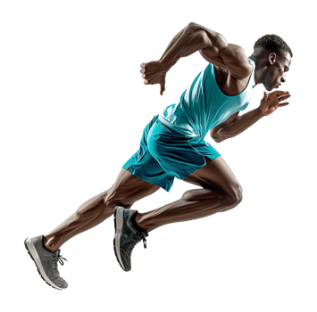 African American Athlete Running or Sprinting Isolated on Transparent Background png