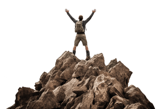 Man Celebrating on Top of the Mountain Depicting Success Isolated on Transparent Background png