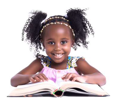 African American Girl Kid Student Reading Book Isolated on Transparent Background png