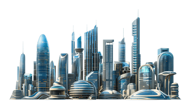 Futuristic City Building Skyline Isolated on Transparent Background png