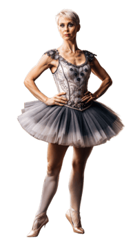 Full-body portrait of a female dancer in elegant ballet costume on transparent background png