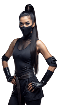 Full body portrait of a female ninja posing confidently on a transparent background png
