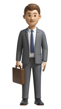 3D illustration of a smiling business professional holding a briefcase on a transparent background png