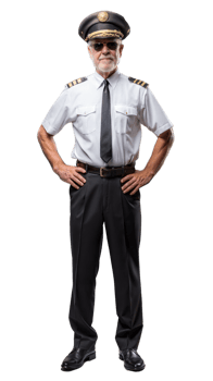 Full body picture of confident male pilot in uniform on transparent background png
