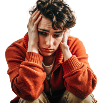 Young person expressing deep sadness and depression on transparent background png