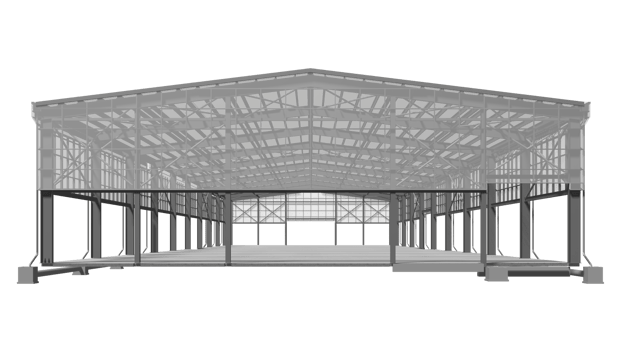 3D illustration of industrial building in transparent png