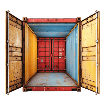 Cargo container with open view isolated on transparent background png