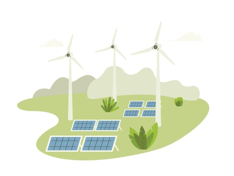 Green energy windmills and solar panels illustration vector