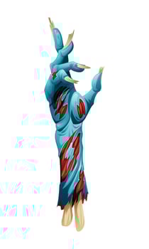 Zombie hand with detailed torn skin and exposed bones. cartoon illustration isolated on white background vector