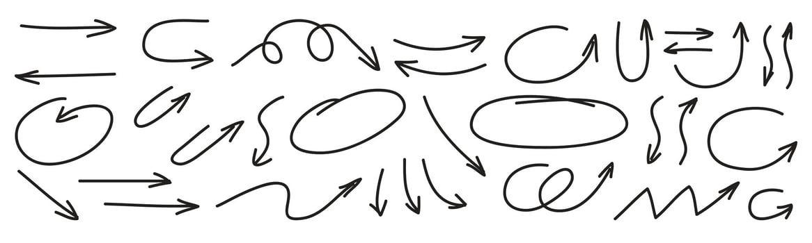 Set of pen line doodle element . Hand drawn doodle style collection of arrows, circle vector