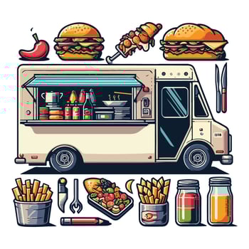Food Truck Illustration Retro Design vector