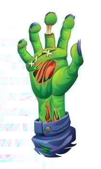 Zombie hand with stitches and a severed finger. cartoon illustration vector