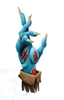 Zombie hand with torn skin details making a grasping gesture. cartoon illustration vector