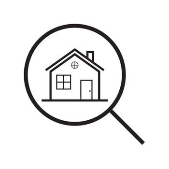Outlined icon of magnifying glass over house vector
