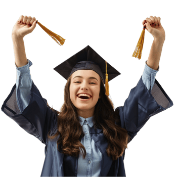 A Graduate student Celebrating with her arms up on transparent Background Generative-AI png