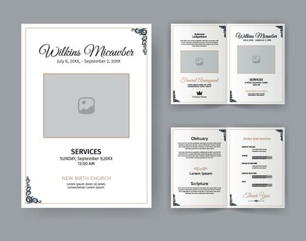 Funeral Template for Memorial Program. Minimalist Bifold Brochure Design Layout. vector