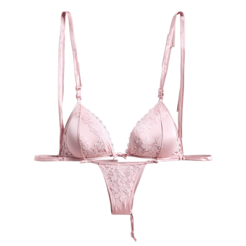 Pink Lace Bikini A pink lace bikini with delicate lace detailing and a satin bow png