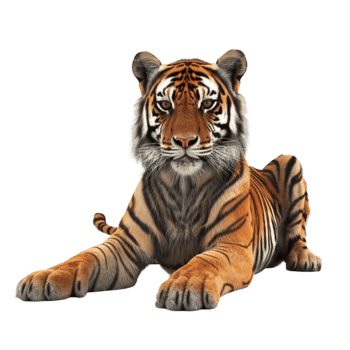 Tiger Sitting on Ground with Paws Up Genereted On Transparent Background. AI png