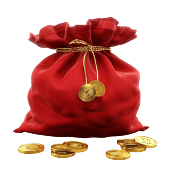 Red Bag with Gold Coins Isolated on Transparent Background Genereted AI png
