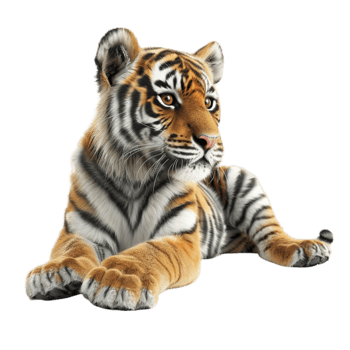 a tiger sitting on the ground, with no background Genereted AI png