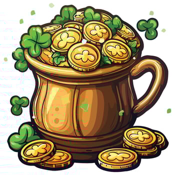 illustration of a pot of gold coins, green beer vector
