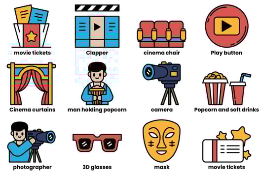 A set of icons for a movie theater vector