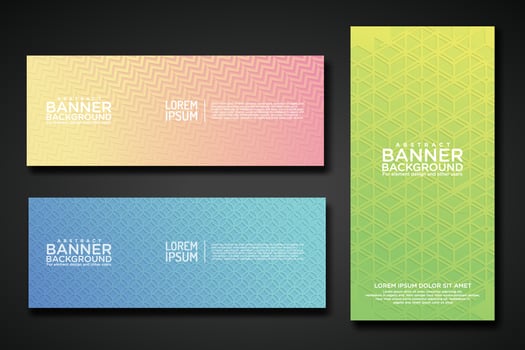 Set banner backgrounds with modern geometric lines textured pattern and colorful dynamic gradation vector