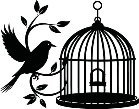 Bird in cage silhouette illustration design vector