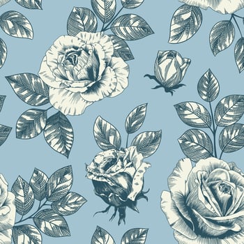 Abstract modern floral seamless pattern with hand drawn flower in Toile de jouy style. Retro elegance repeat print. Vintage design for fabric, wallpaper or wrapping vector