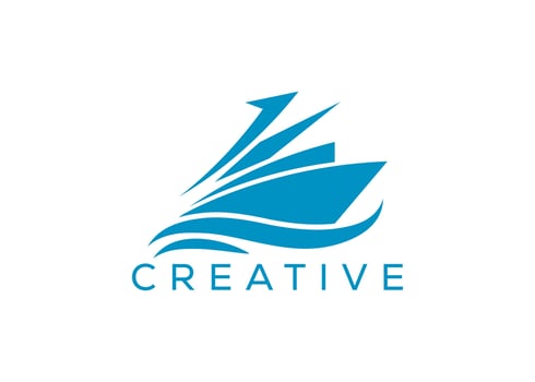 Vessel and a trident logo design template vector