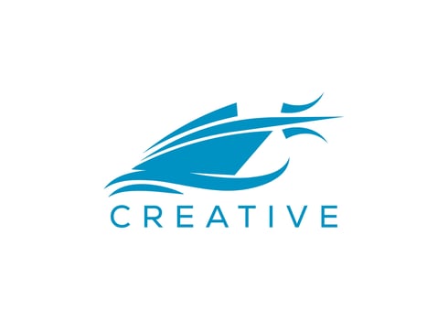 Vessel and a trident logo design template vector